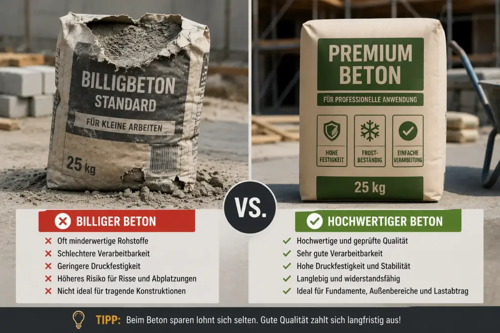 Vergleich zwischen billigem und hochwertigem Beton