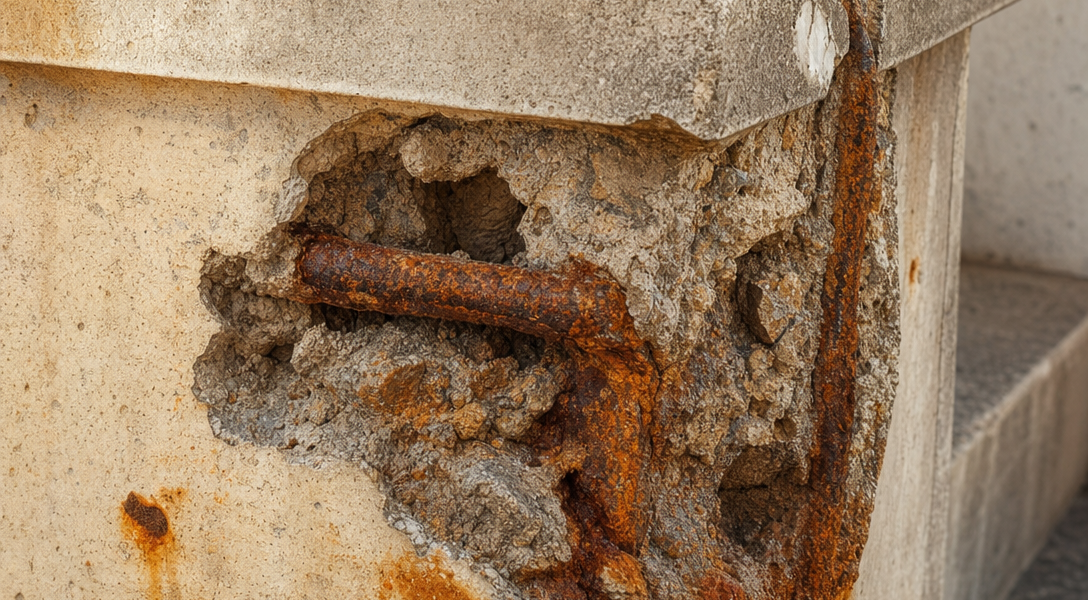 Betonschaden durch Karbonatisierung – Abplatzungen und Rost