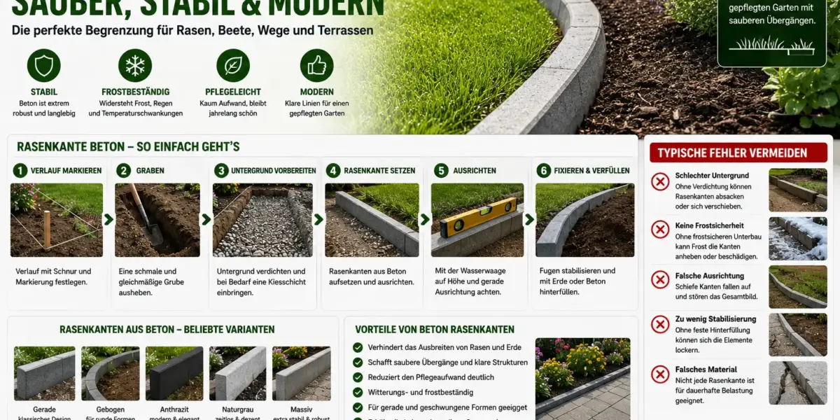 Rasenkante aus Beton für moderne Gartengestaltung