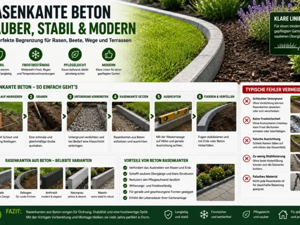 Rasenkante aus Beton für moderne Gartengestaltung