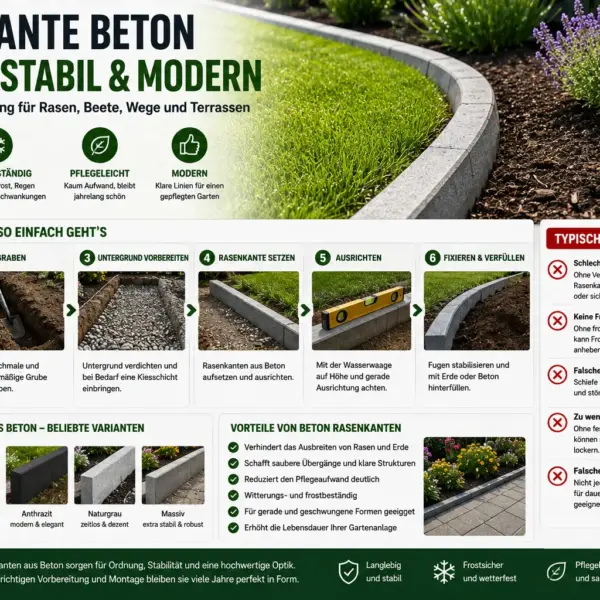 Rasenkante aus Beton für moderne Gartengestaltung